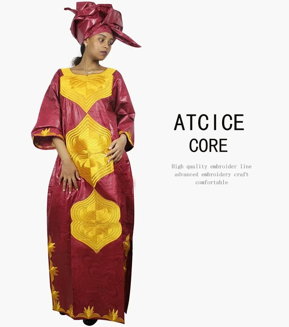 African Dresses For Women 3/4 Sleeve Plus Size Dress With Scarf