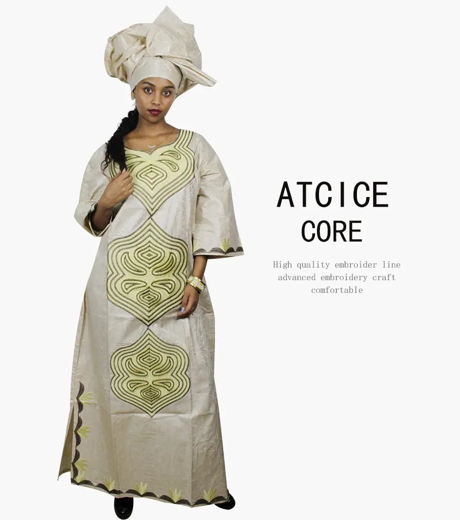 African Dresses For Women 3/4 Sleeve Plus Size Dress With Scarf