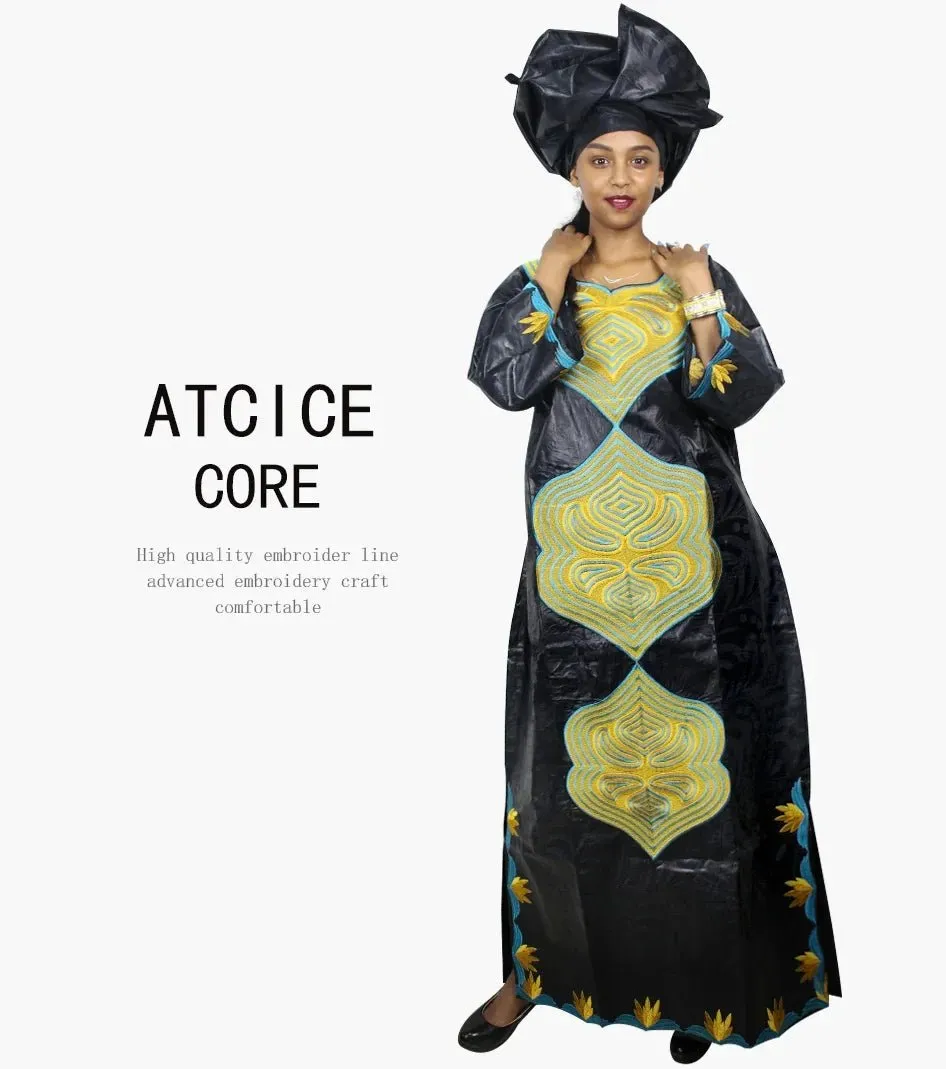 African Dresses For Women 3/4 Sleeve Plus Size Dress With Scarf