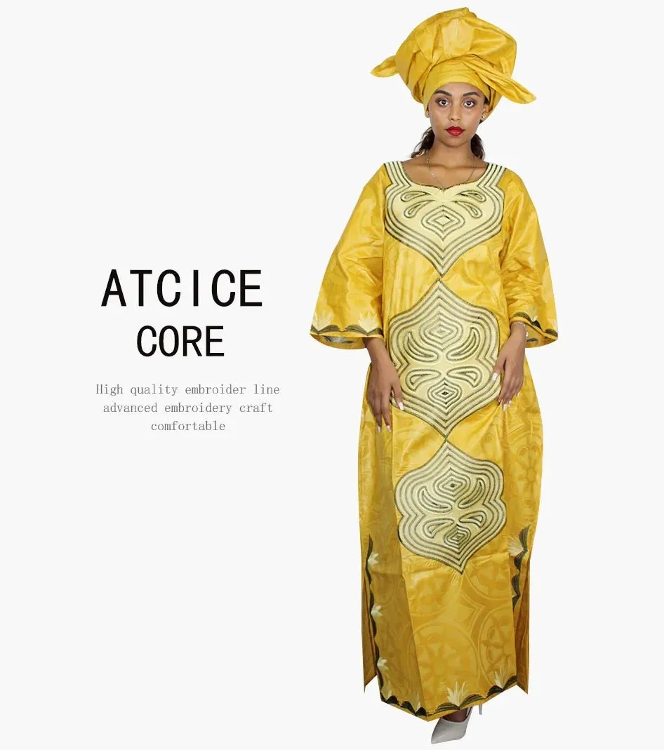 African Dresses For Women 3/4 Sleeve Plus Size Dress With Scarf