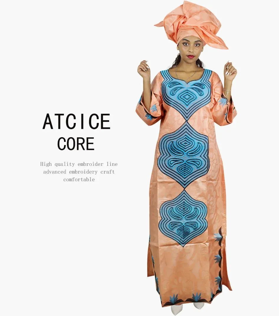 African Dresses For Women 3/4 Sleeve Plus Size Dress With Scarf