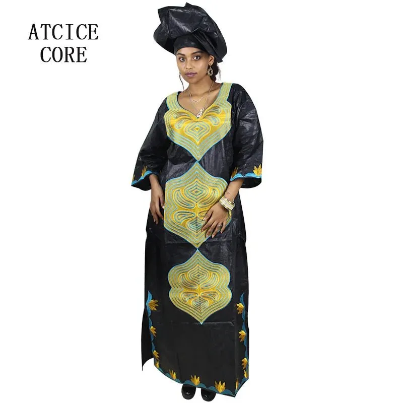 African Dresses For Women 3/4 Sleeve Plus Size Dress With Scarf