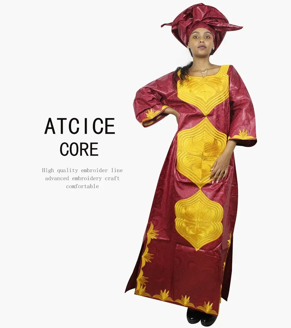 African Dresses For Women 3/4 Sleeve Plus Size Dress With Scarf