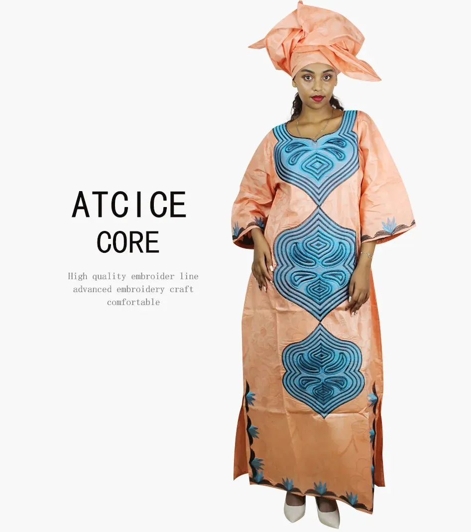 African Dresses For Women 3/4 Sleeve Plus Size Dress With Scarf