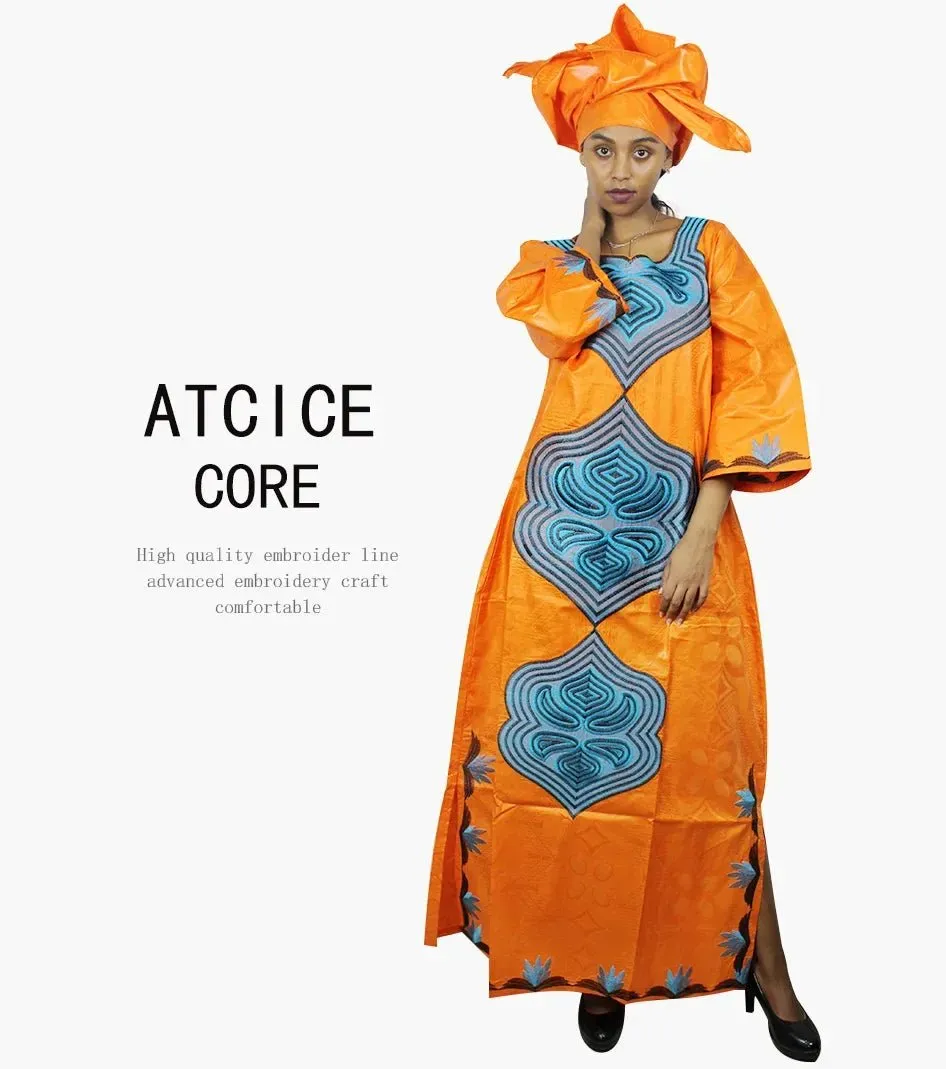 African Dresses For Women 3/4 Sleeve Plus Size Dress With Scarf