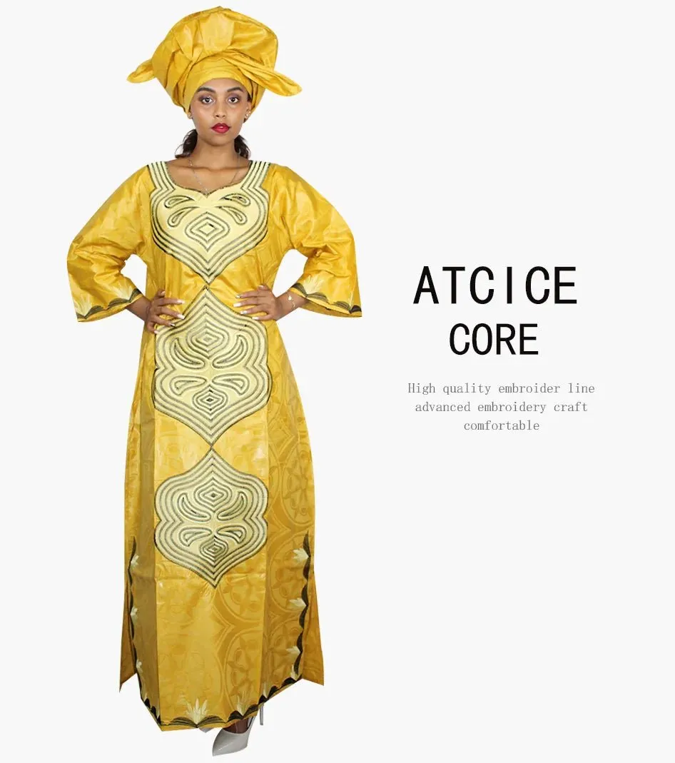 African Dresses For Women 3/4 Sleeve Plus Size Dress With Scarf