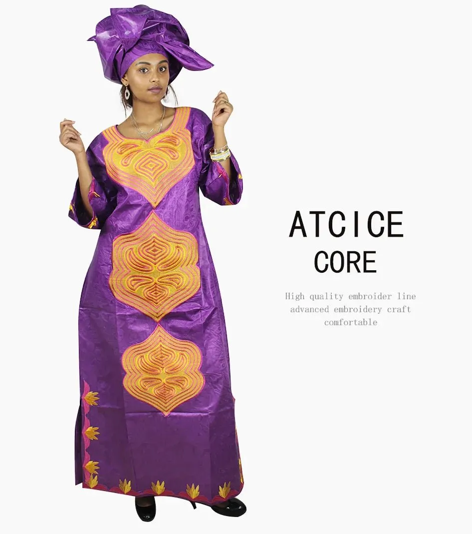 African Dresses For Women 3/4 Sleeve Plus Size Dress With Scarf