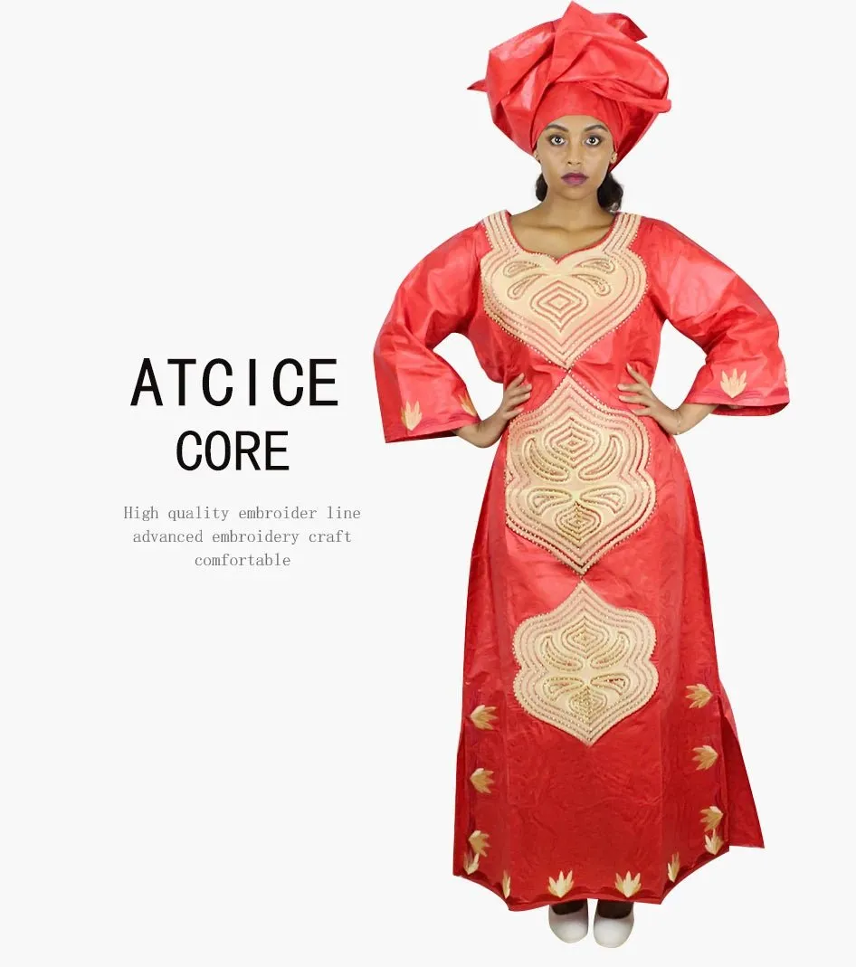 African Dresses For Women 3/4 Sleeve Plus Size Dress With Scarf
