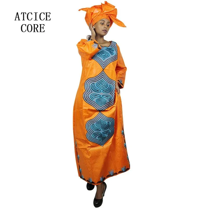 African Dresses For Women 3/4 Sleeve Plus Size Dress With Scarf