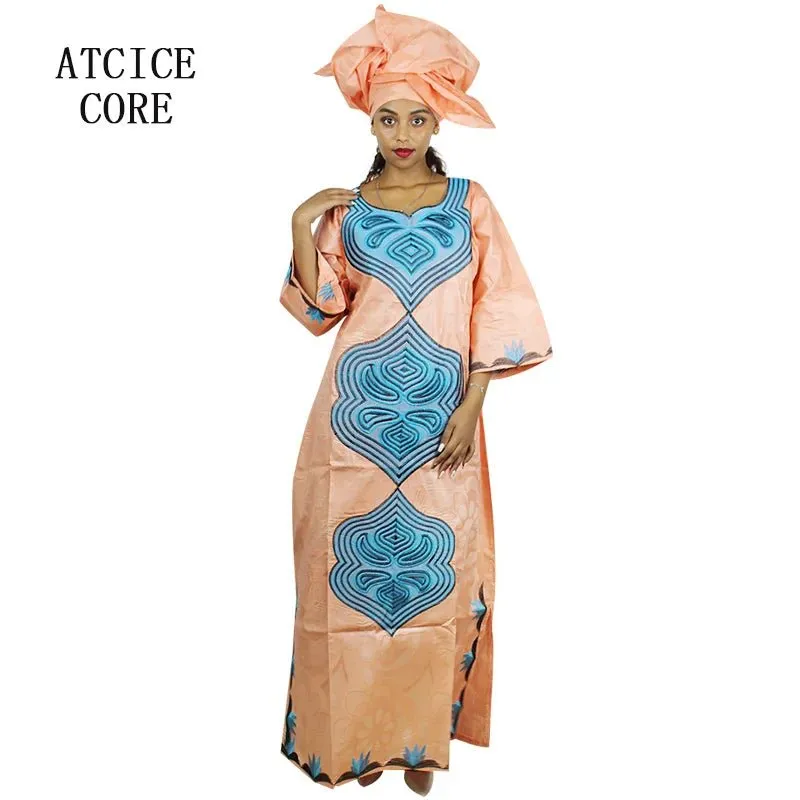 African Dresses For Women 3/4 Sleeve Plus Size Dress With Scarf