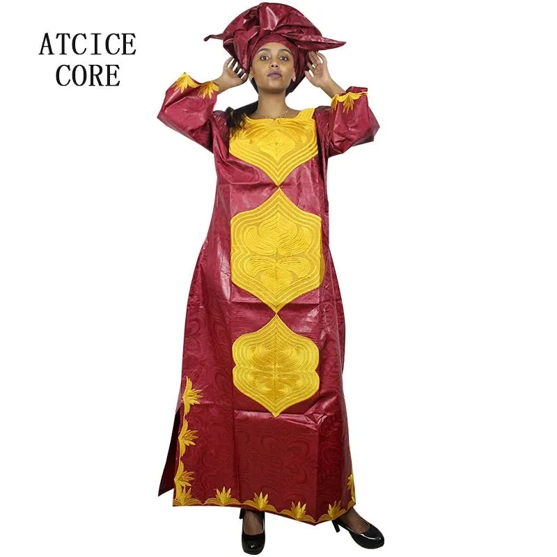 African Dresses For Women 3/4 Sleeve Plus Size Dress With Scarf