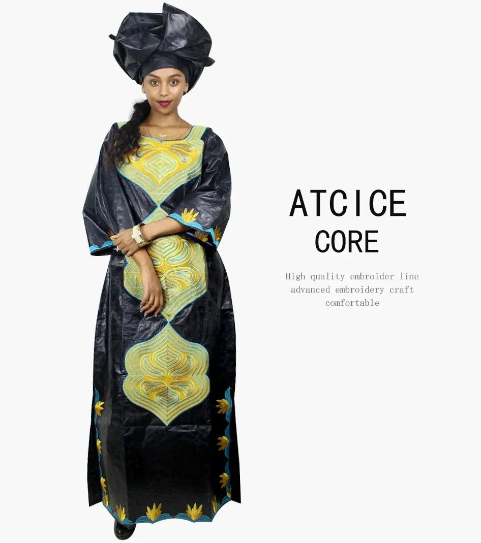 African Dresses For Women 3/4 Sleeve Plus Size Dress With Scarf