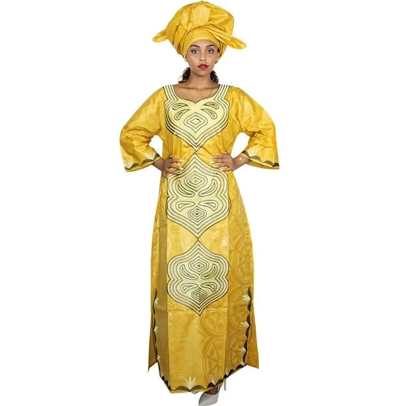 African Dresses For Women 3/4 Sleeve Plus Size Dress With Scarf