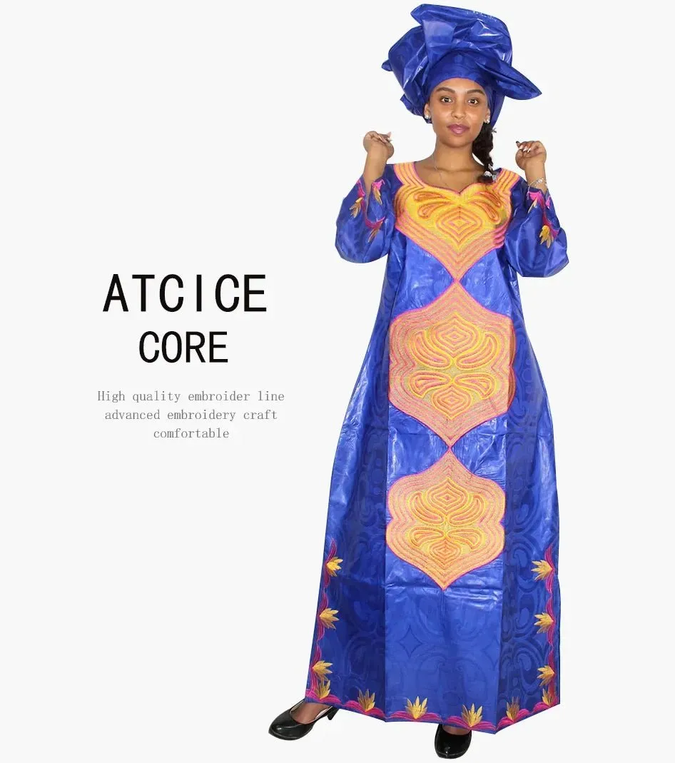 African Dresses For Women 3/4 Sleeve Plus Size Dress With Scarf