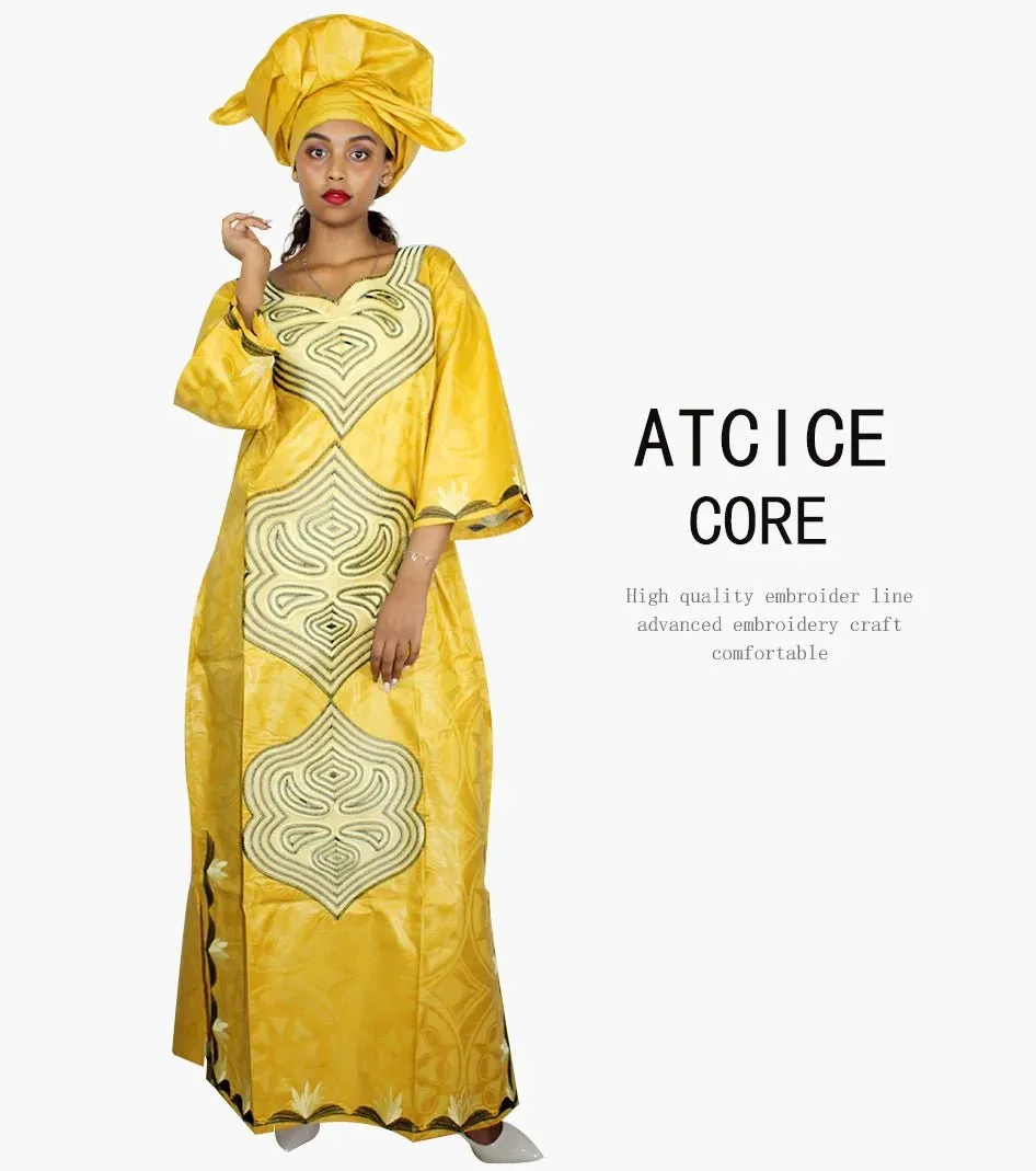 African Dresses For Women 3/4 Sleeve Plus Size Dress With Scarf