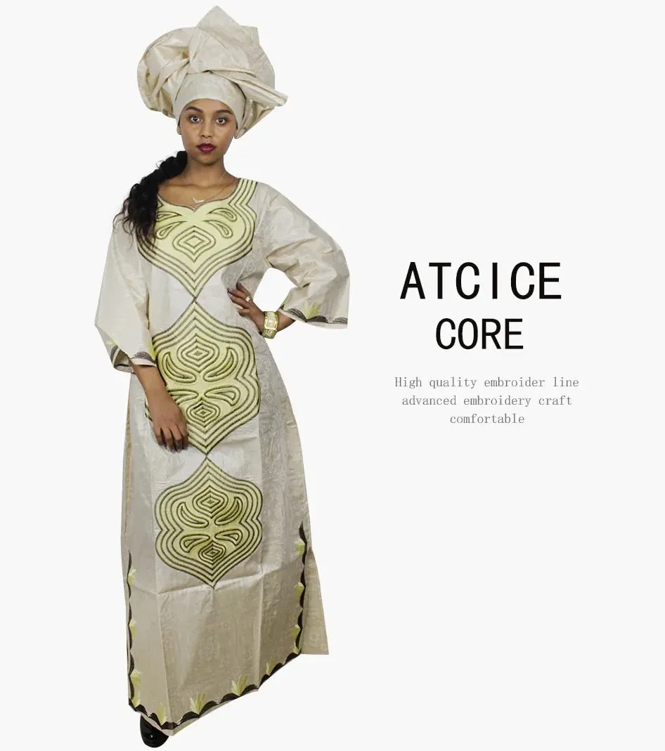 African Dresses For Women 3/4 Sleeve Plus Size Dress With Scarf