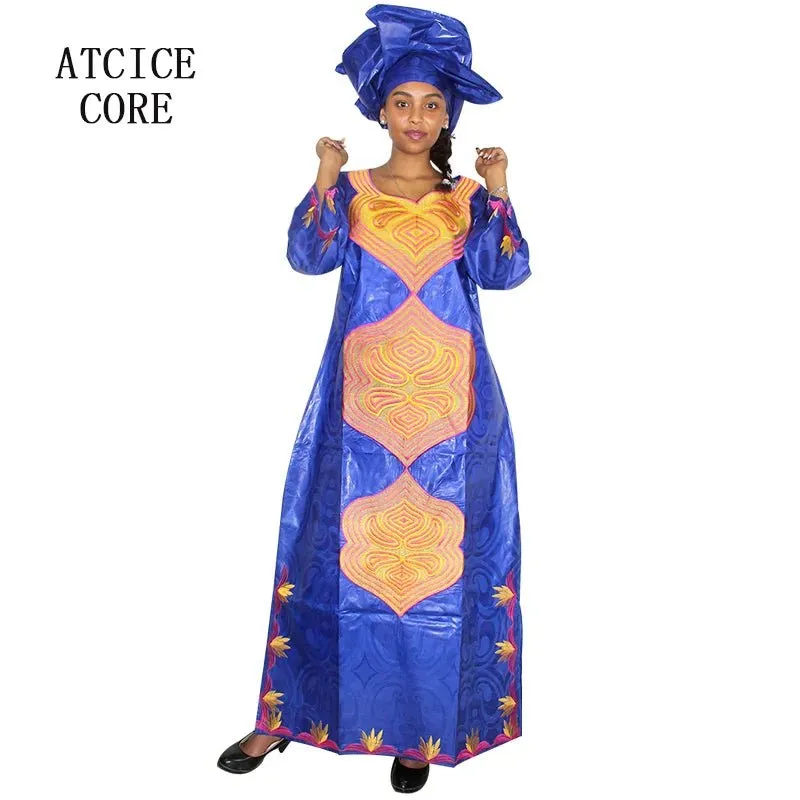 African Dresses For Women 3/4 Sleeve Plus Size Dress With Scarf