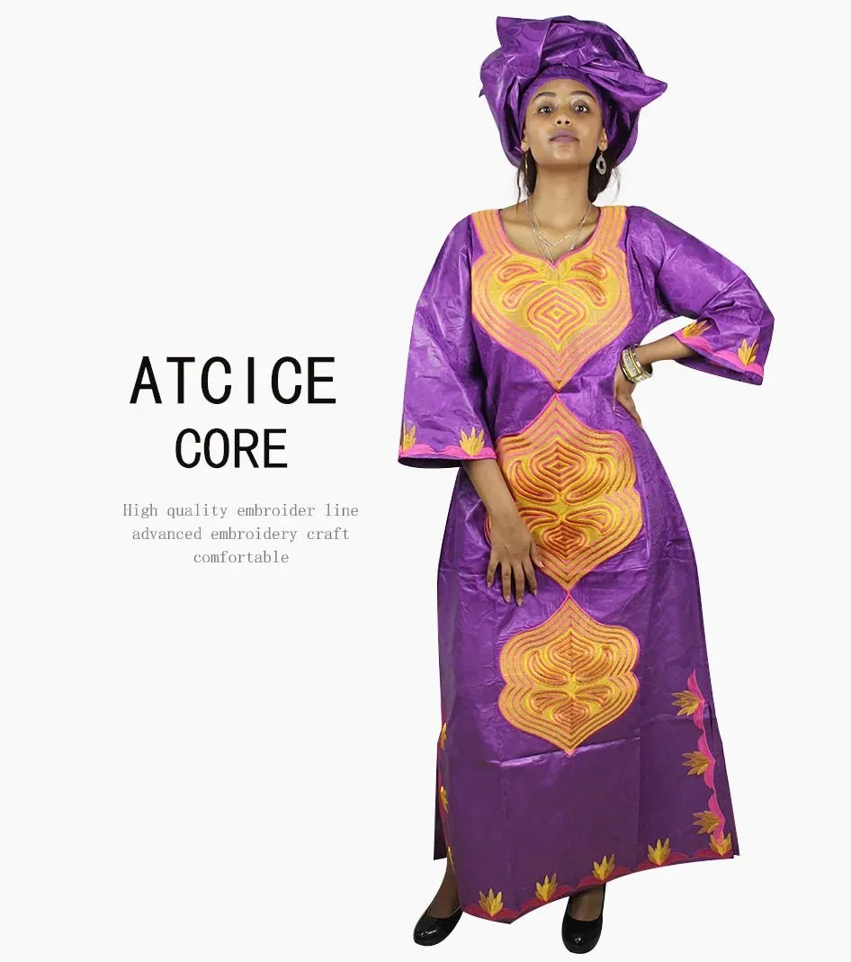African Dresses For Women 3/4 Sleeve Plus Size Dress With Scarf