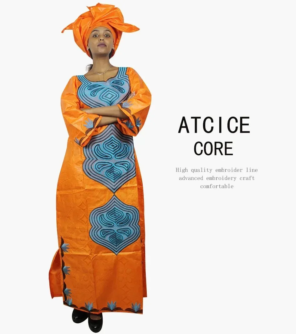 African Dresses For Women 3/4 Sleeve Plus Size Dress With Scarf