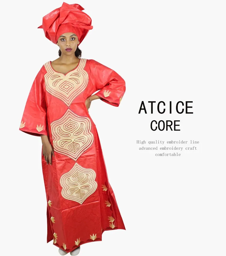 African Dresses For Women 3/4 Sleeve Plus Size Dress With Scarf