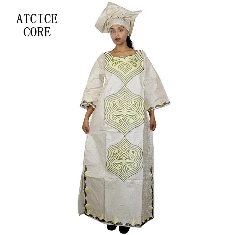 African Dresses For Women 3/4 Sleeve Plus Size Dress With Scarf