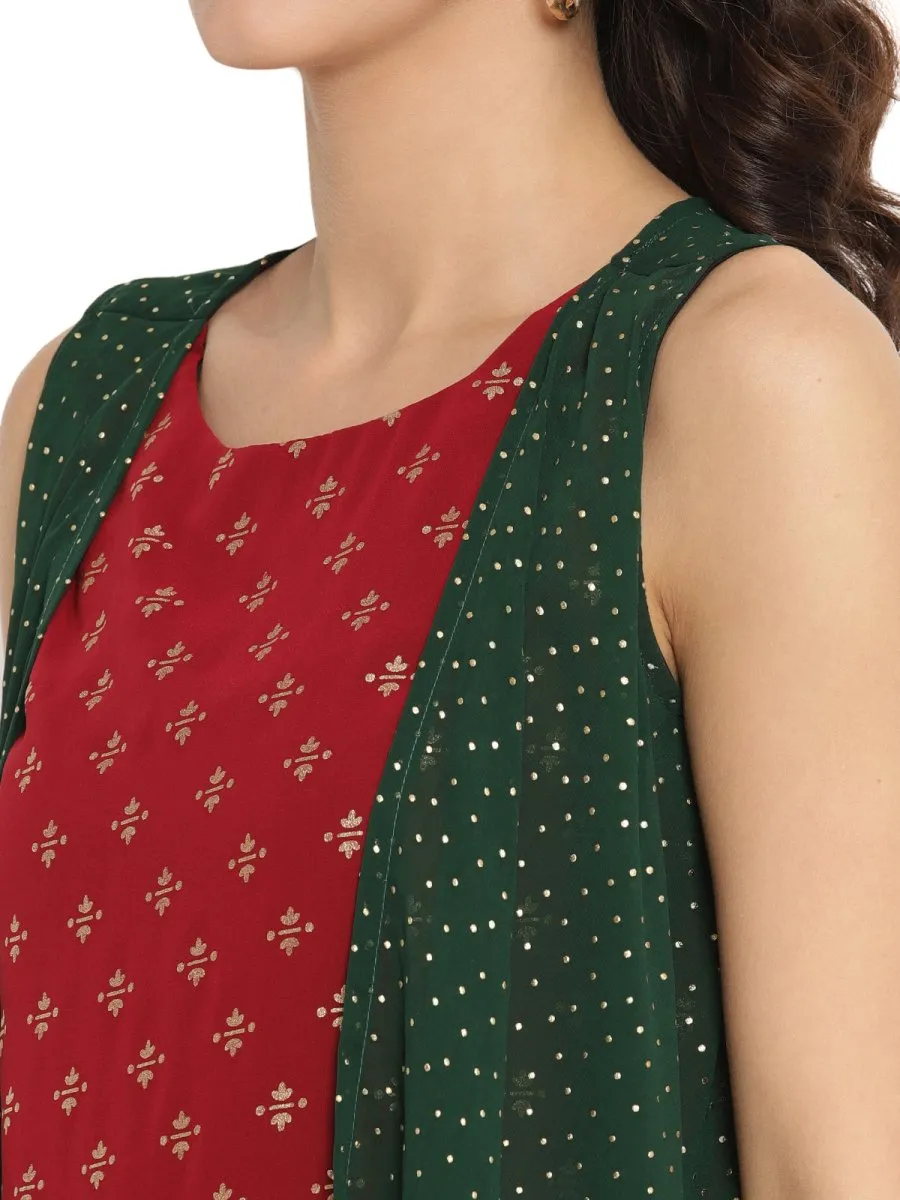 Ahalyaa Maroon Tunic With Attached Shrug