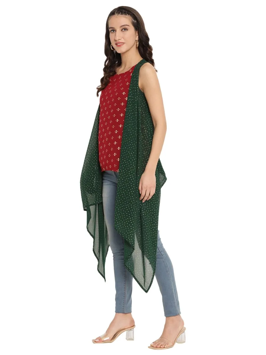 Ahalyaa Maroon Tunic With Attached Shrug