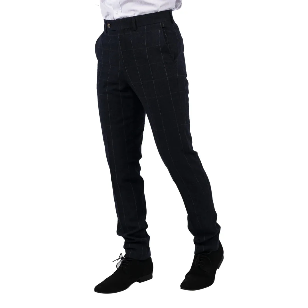 Angels - Men's Navy Check Trousers Wool Tweed Classic 1920s Wedding