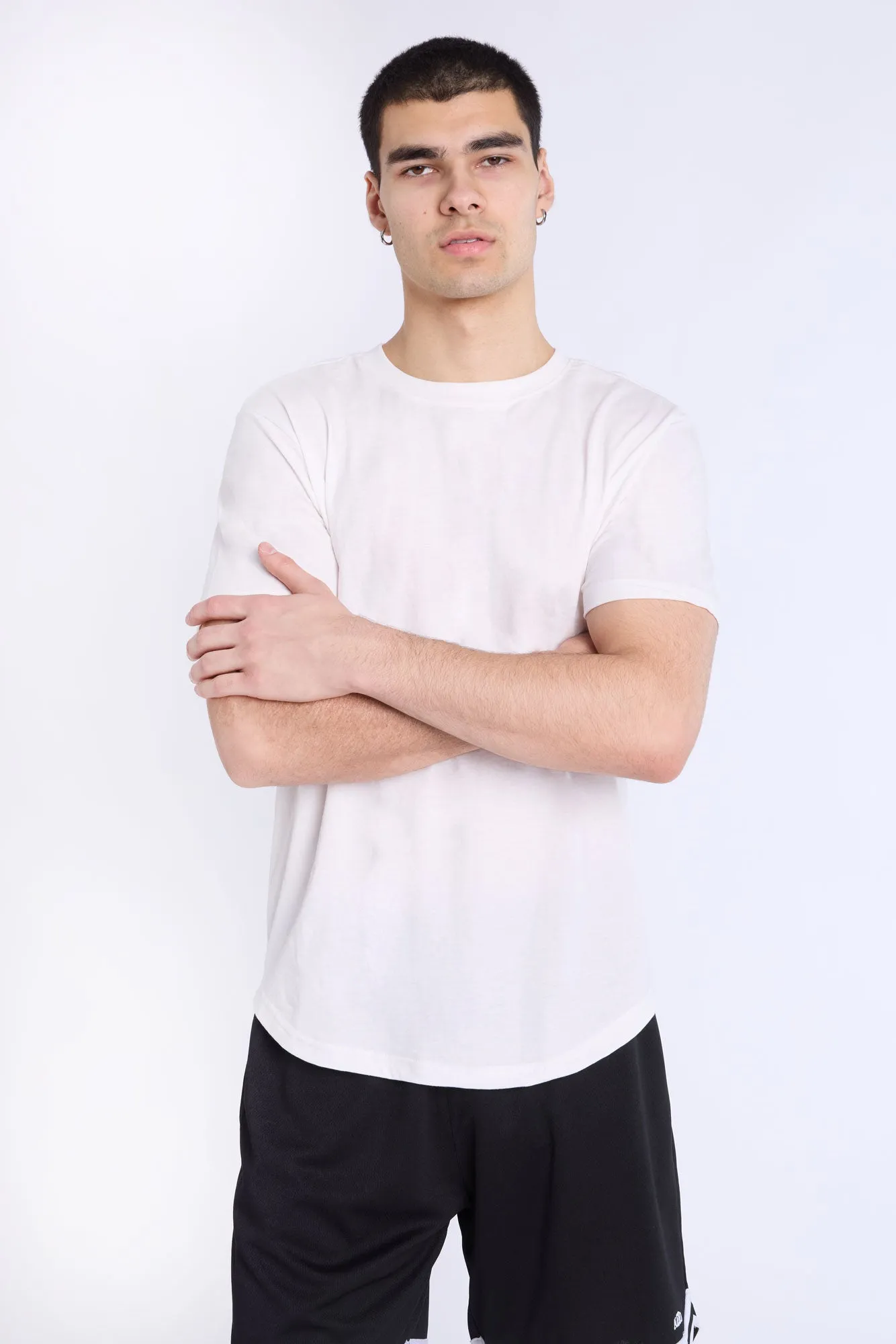 Basic Scoop Hem Crew Neck Tee