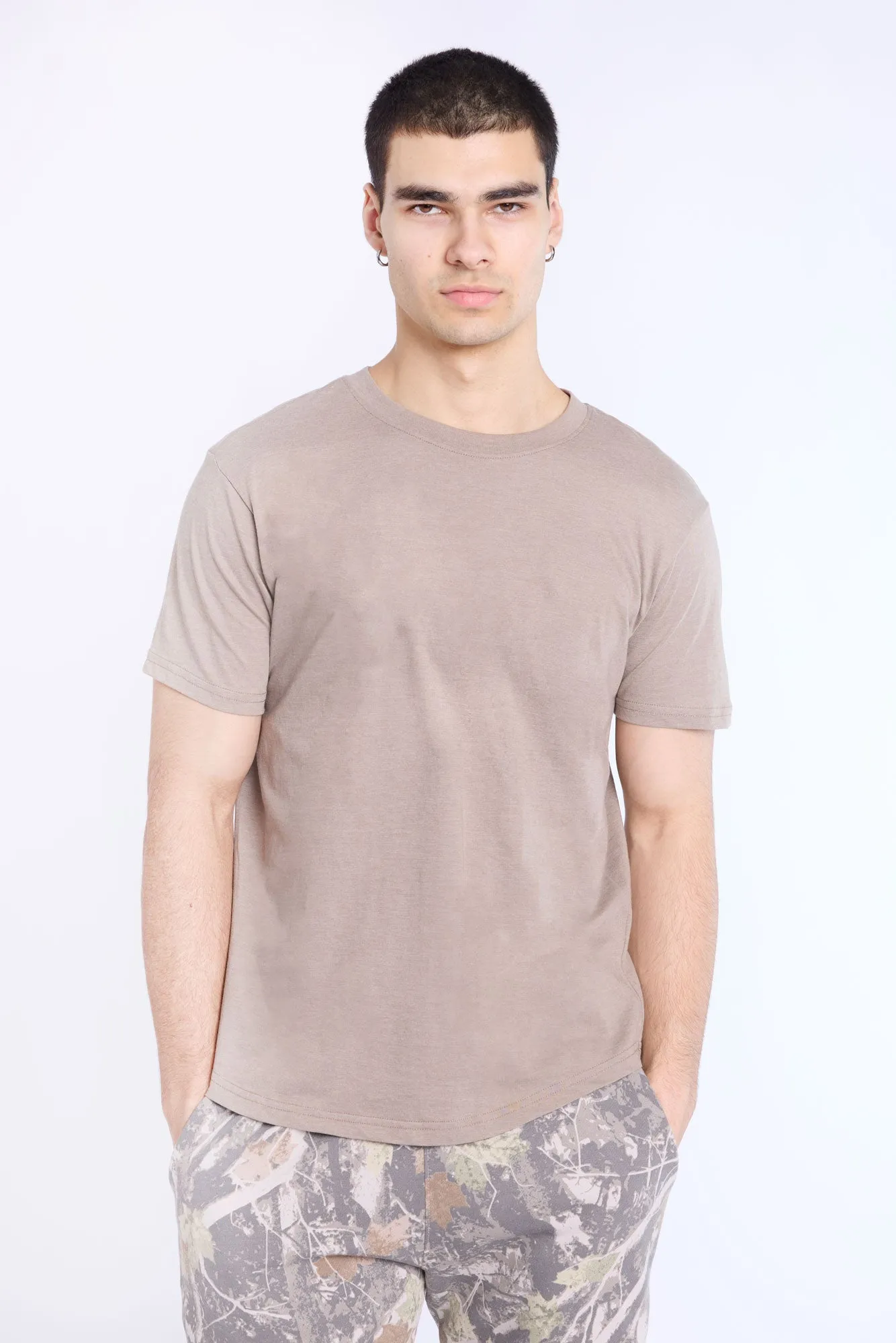 Basic Scoop Hem Crew Neck Tee