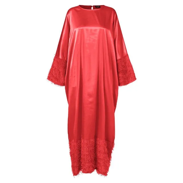Bat Sleeve Women Satin Silk Dress Oversized