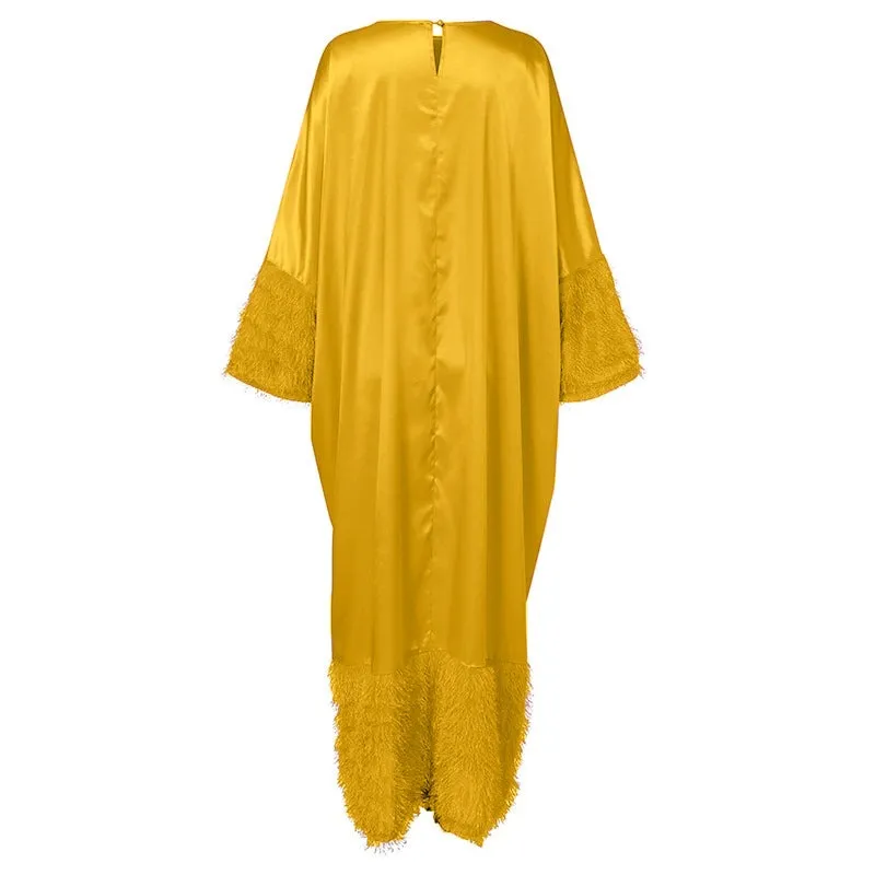 Bat Sleeve Women Satin Silk Dress Oversized
