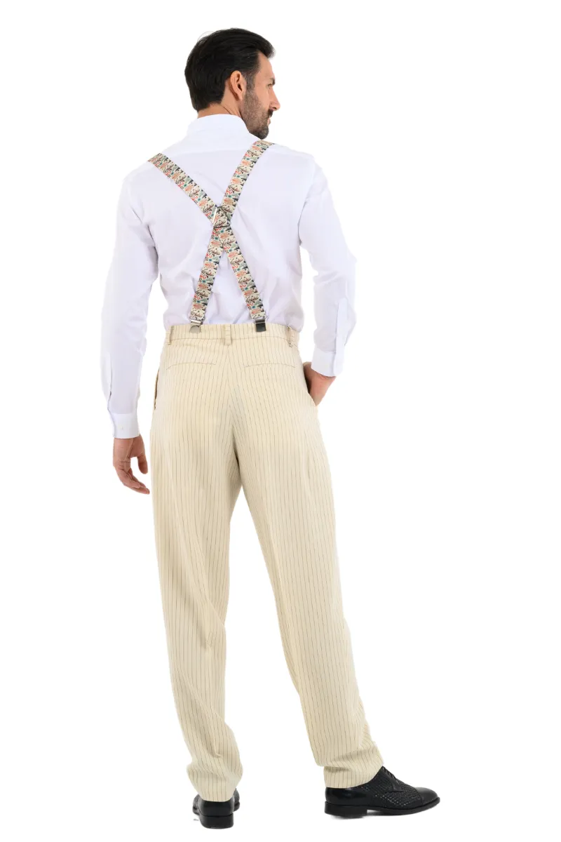 Beige Animal Print Men's Adjustable Suspenders