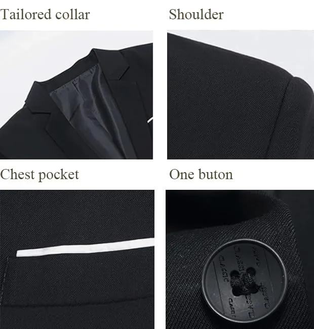 Beninos Mens Blazer Jacket Slim Fit Casual One Button Sport Coats (302 Black, S)