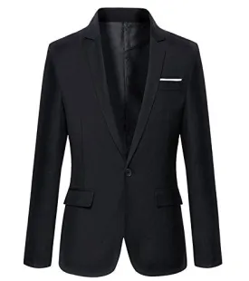 Beninos Mens Blazer Jacket Slim Fit Casual One Button Sport Coats (302 Black, S)