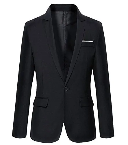 Beninos Mens Blazer Jacket Slim Fit Casual One Button Sport Coats (302 Black, S)