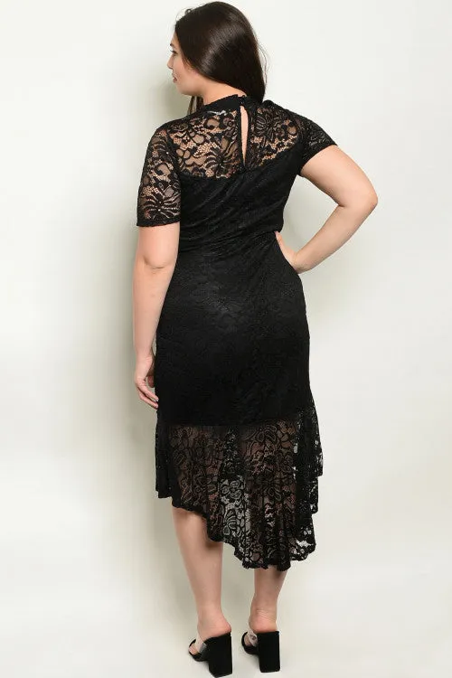 Black Lace High Low Plus Size Dress