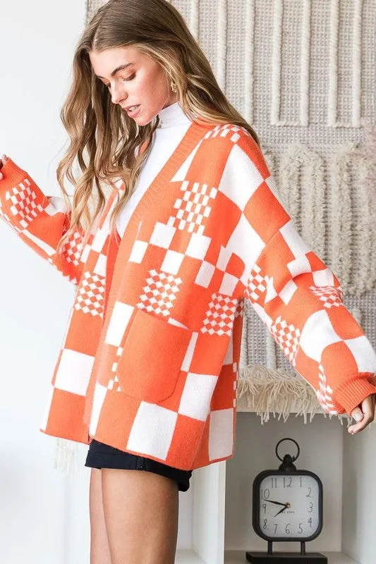 Block Check Open Knit Cardigan