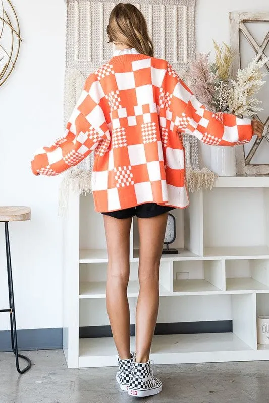 Block Check Open Knit Cardigan