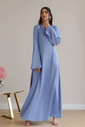 Blue Satin Backless Maxi Dress