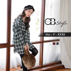 BRUSHED BUTTON CHECKED DRESS