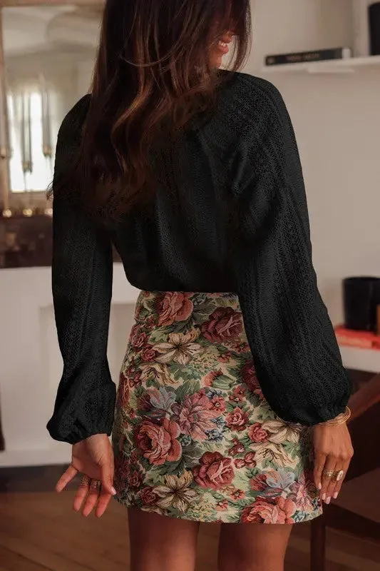 Crochet Lace Button V-Neck Knit Sweater Blouse