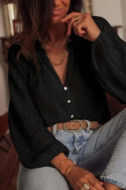Crochet Lace Button V-Neck Knit Sweater Blouse