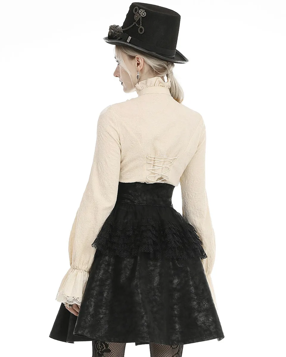 Dark In Love Wildwinde Steampunk Blouse Top - Vintage Off-White