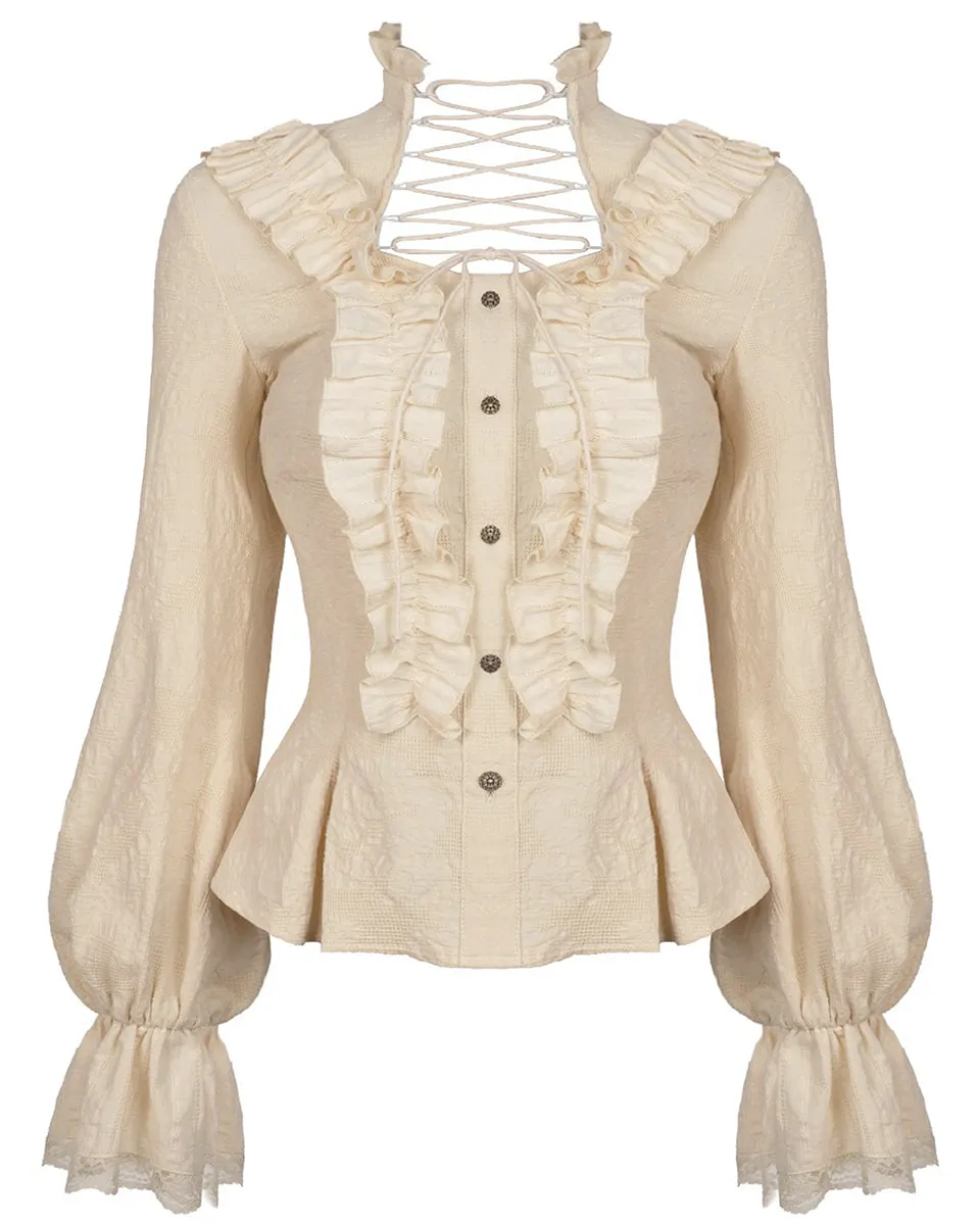 Dark In Love Wildwinde Steampunk Blouse Top - Vintage Off-White