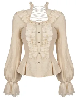 Dark In Love Wildwinde Steampunk Blouse Top - Vintage Off-White