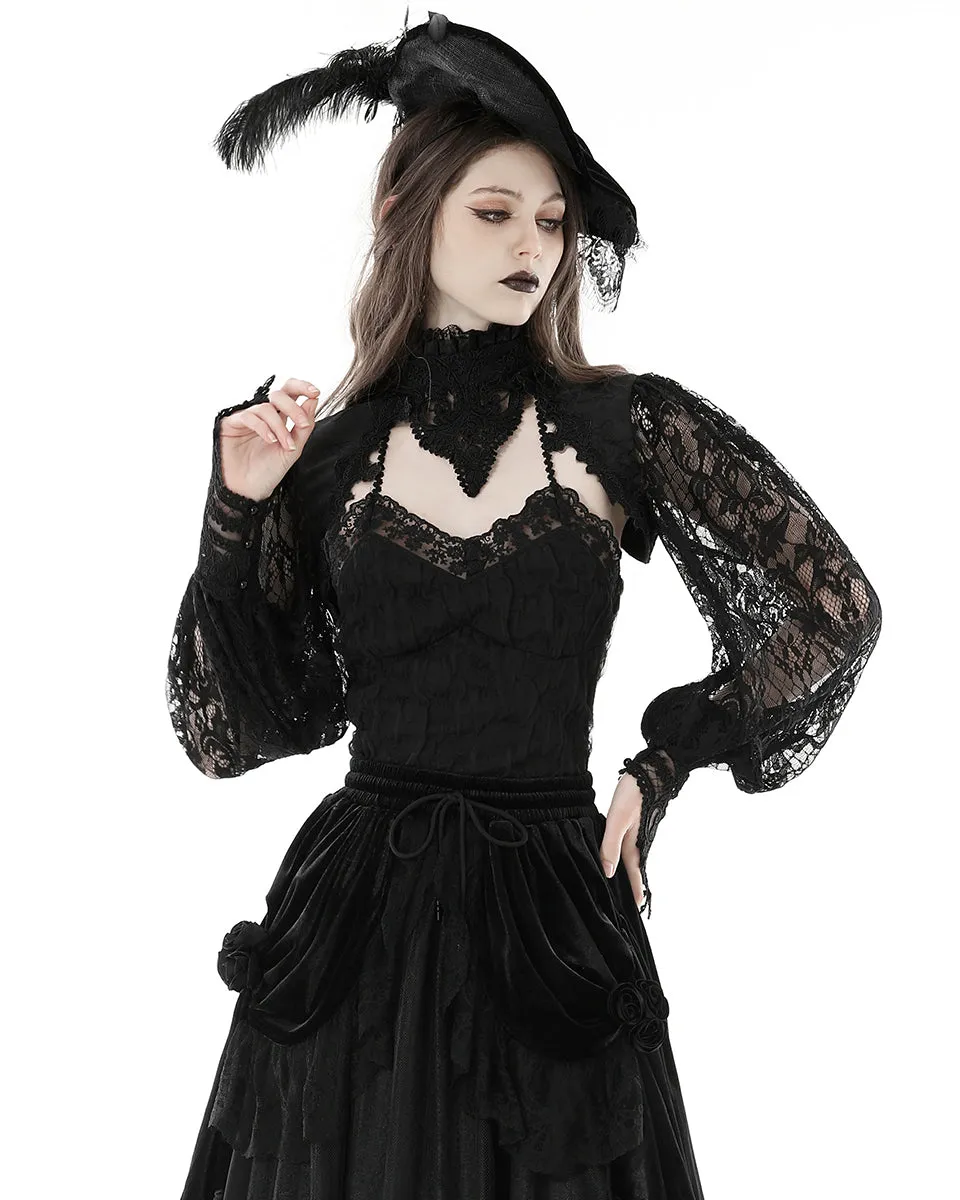 Dark In Love Womens Gothic Aristocrat Jacquard & Lace Applique Bolero Shrug