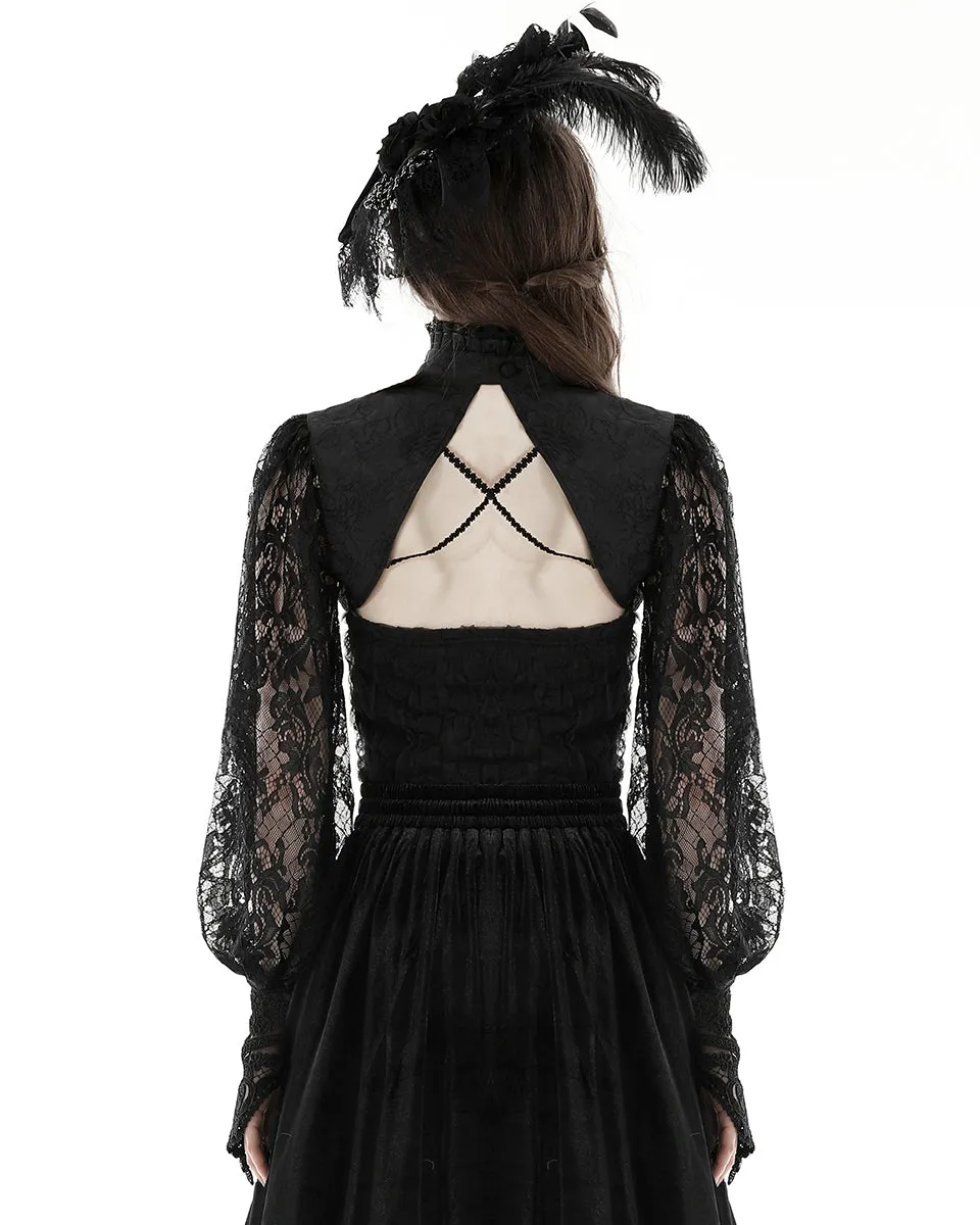 Dark In Love Womens Gothic Aristocrat Jacquard & Lace Applique Bolero Shrug