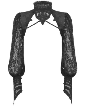 Dark In Love Womens Gothic Aristocrat Jacquard & Lace Applique Bolero Shrug