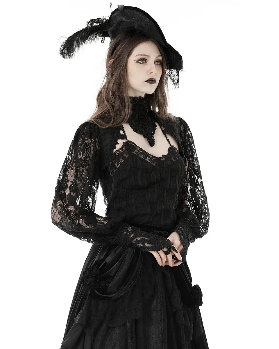 Dark In Love Womens Gothic Aristocrat Jacquard & Lace Applique Bolero Shrug